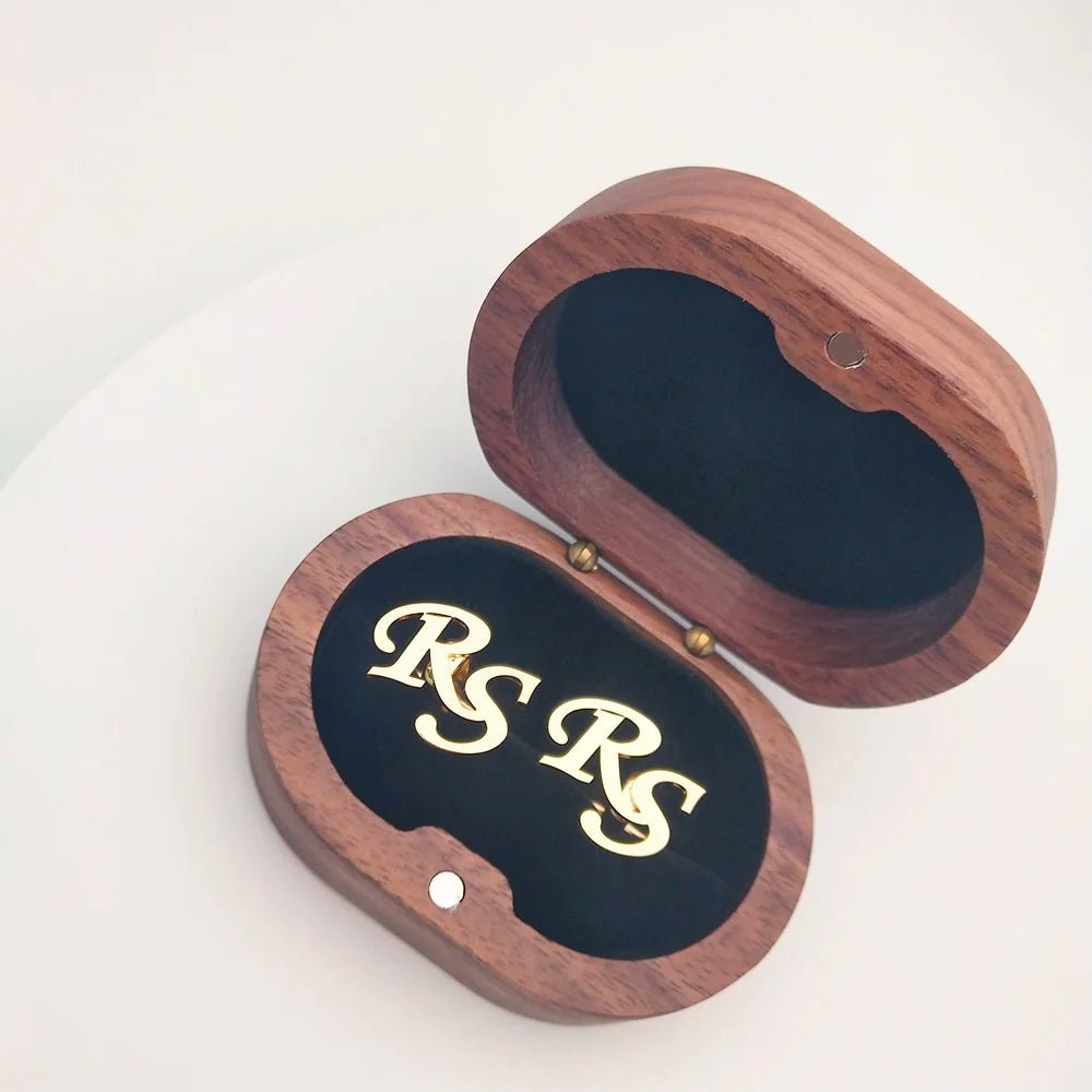 Tangula Custom Men's Stainless Steel Cufflinks For Groom Initials Cufflinks With Oak Gift Box Wedding Bridegroom Jewelry Gift - Luzilly Bridal & Apparel