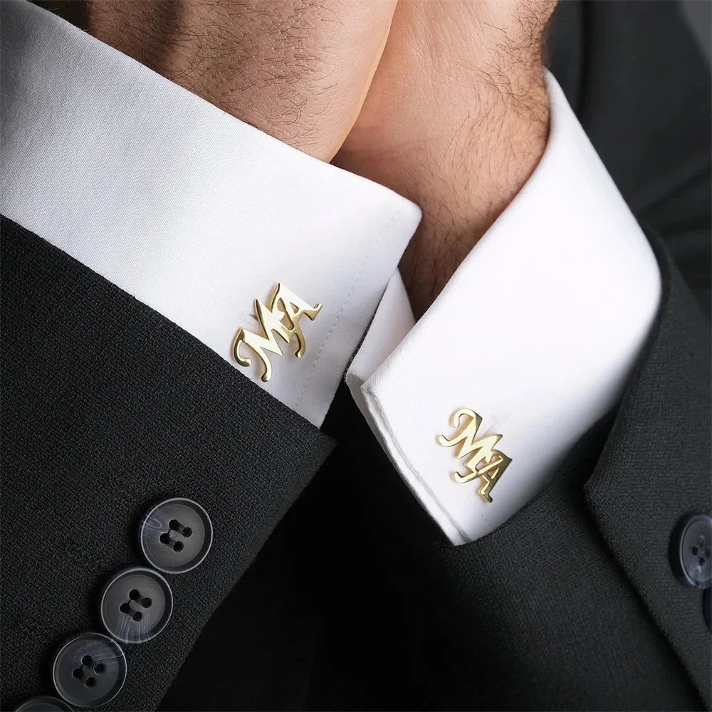 Tangula Custom Men's Stainless Steel Cufflinks For Groom Initials Cufflinks With Oak Gift Box Wedding Bridegroom Jewelry Gift - Luzilly Bridal & Apparel