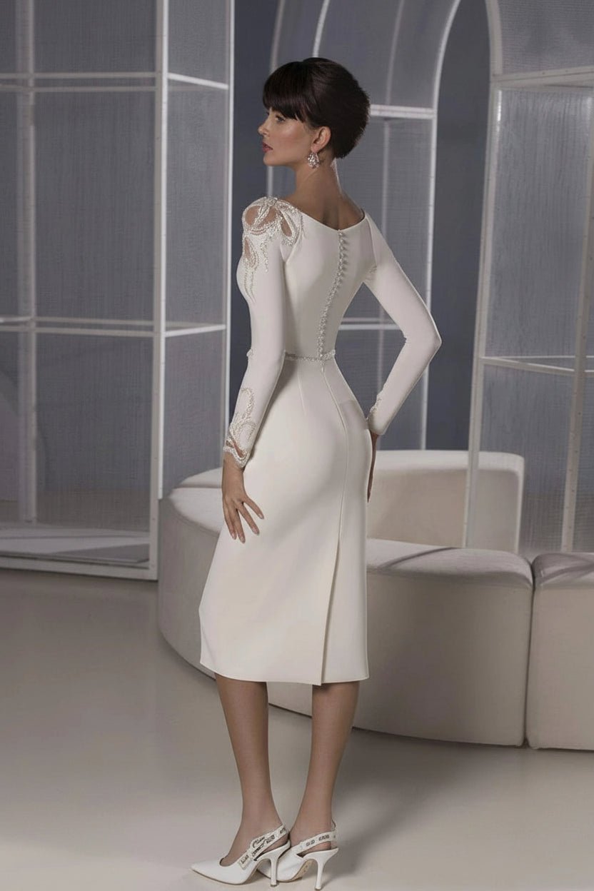 Tea Length Jersey Sheath Wedding Dress - Luzilly Bridal & Apparel