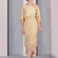 Tea-Length Lace Chiffon Mother of the Bride Dress with 3/4 Sleeves - Luzilly Bridal & Apparel