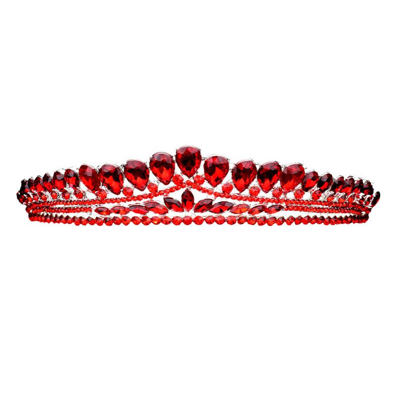 Teardrop Cluster Detailed Princess Tiara - Luzilly Bridal & Apparel