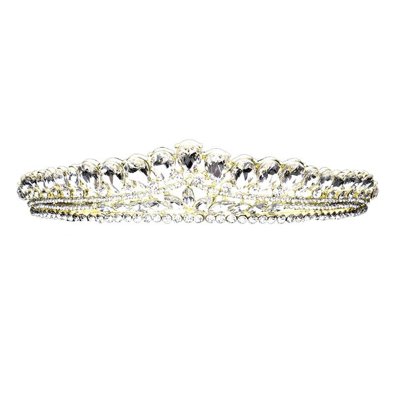 Teardrop Cluster Detailed Princess Tiara - Luzilly Bridal & Apparel