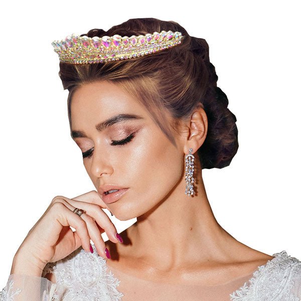 Teardrop Cluster Detailed Princess Tiara - Luzilly Bridal & Apparel