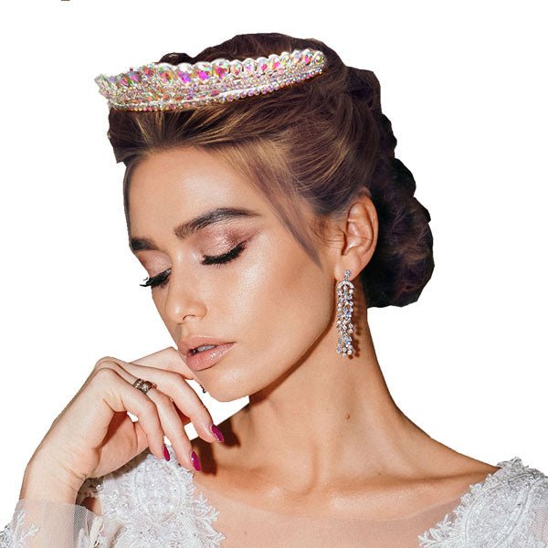 Teardrop Cluster Detailed Princess Tiara - Luzilly Bridal & Apparel