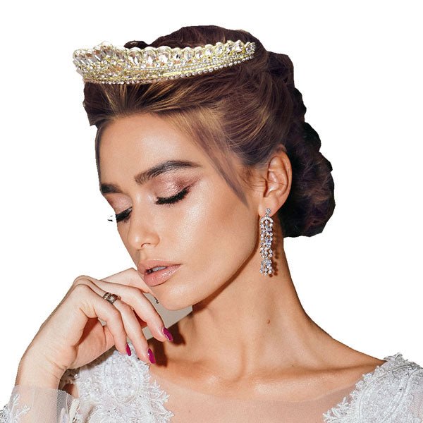 Teardrop Cluster Detailed Princess Tiara - Luzilly Bridal & Apparel