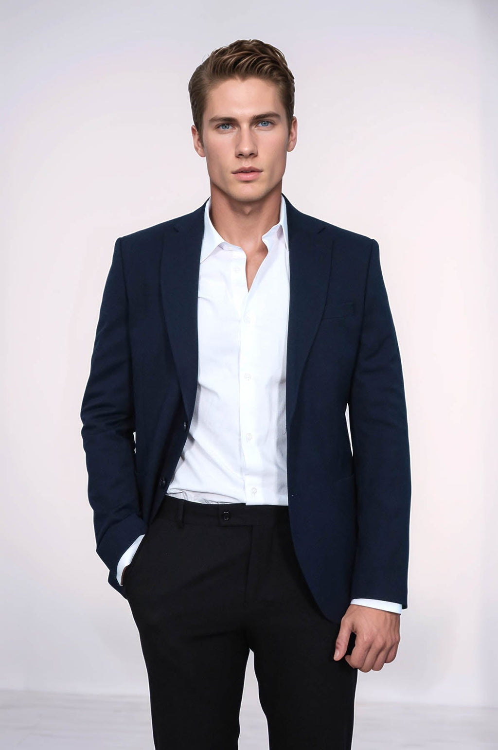 Textured Slim Fit Notch Lapel Navy Blue Men Blazer - Wessi - Luzilly Bridal & Apparel