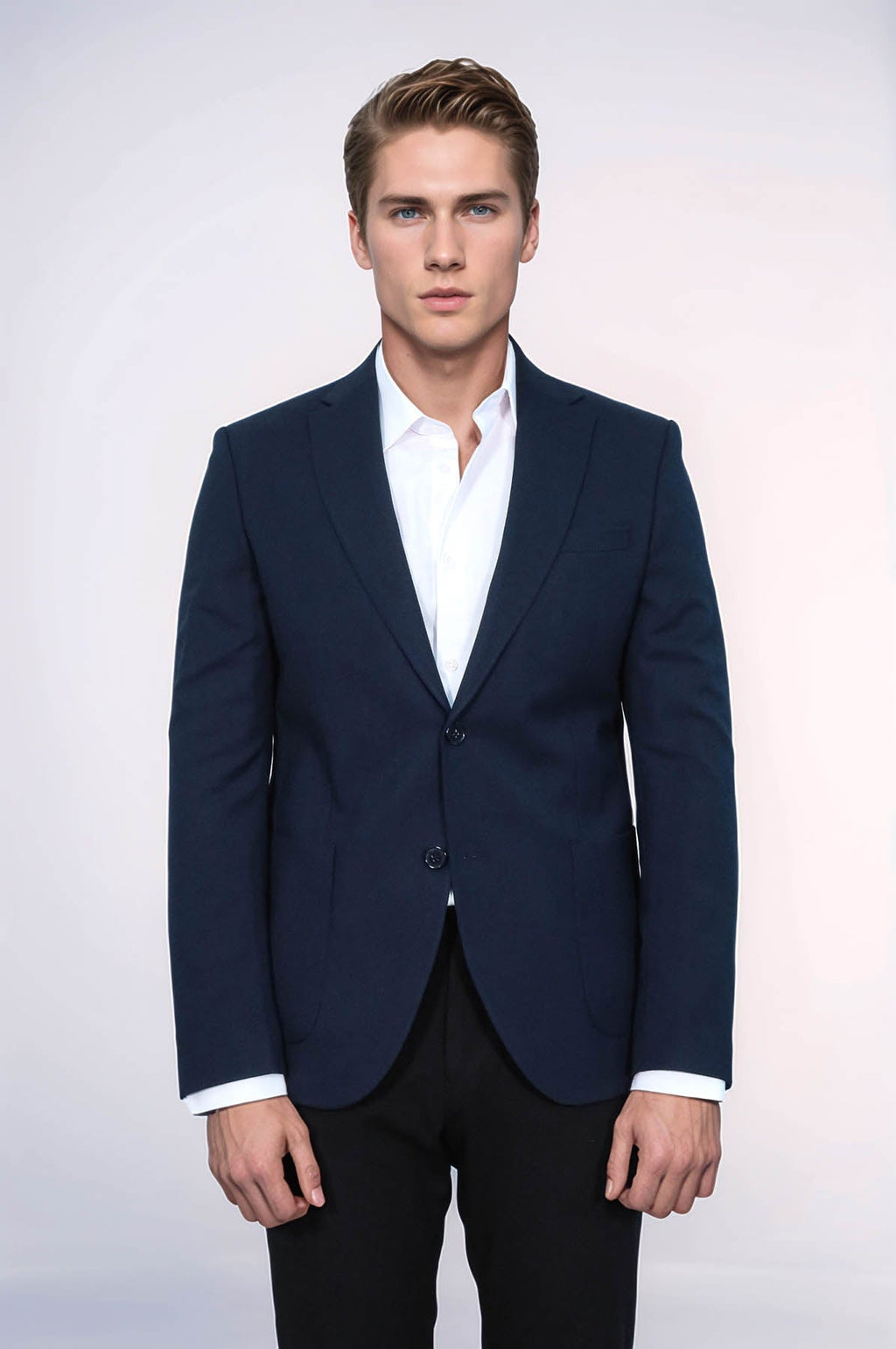 Textured Slim Fit Notch Lapel Navy Blue Men Blazer - Wessi - Luzilly Bridal & Apparel
