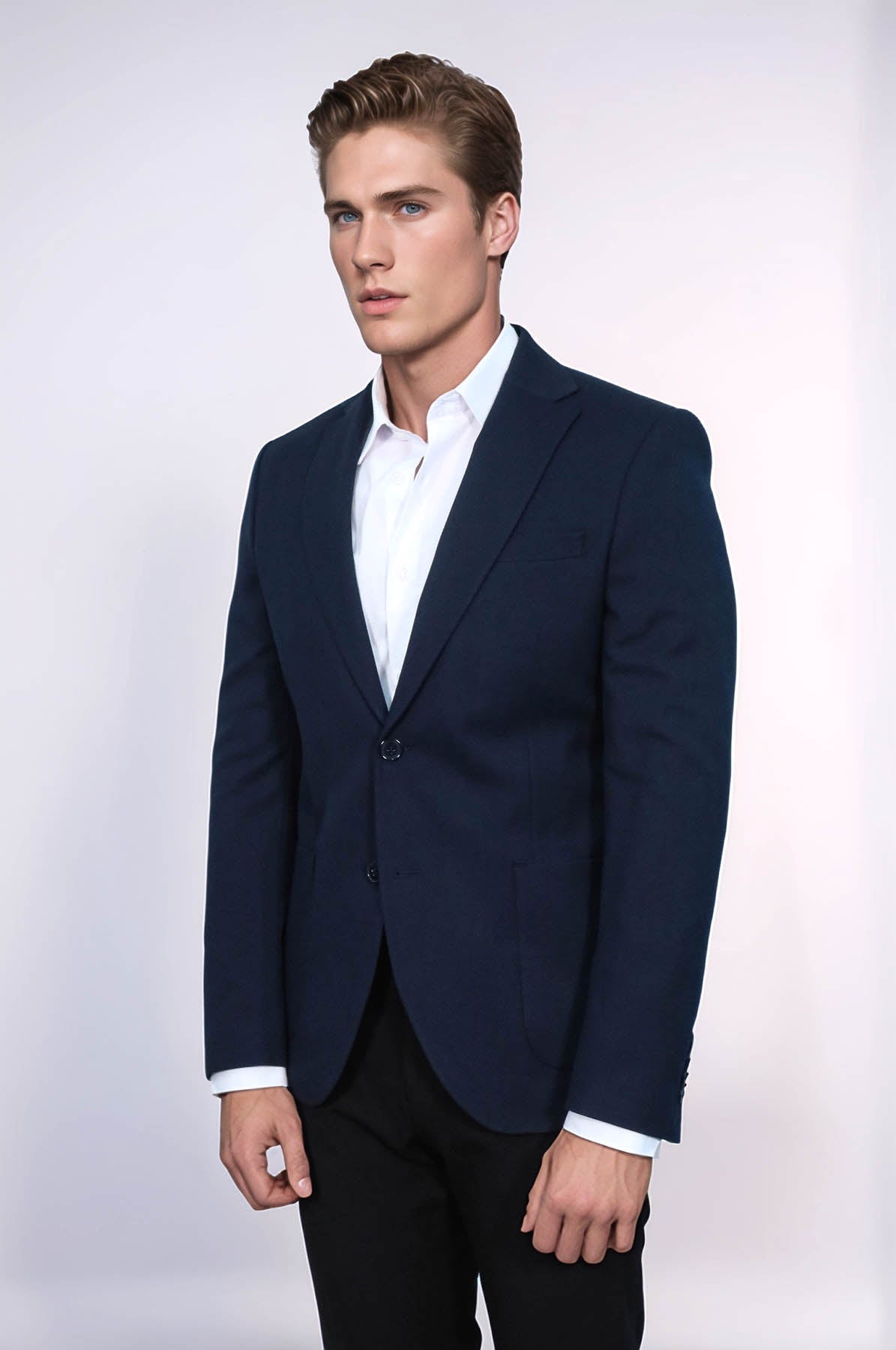 Textured Slim Fit Notch Lapel Navy Blue Men Blazer - Wessi - Luzilly Bridal & Apparel