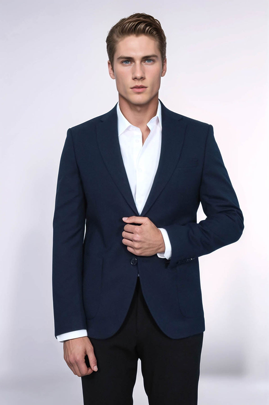 Textured Slim Fit Notch Lapel Navy Blue Men Blazer - Wessi - Luzilly Bridal & Apparel
