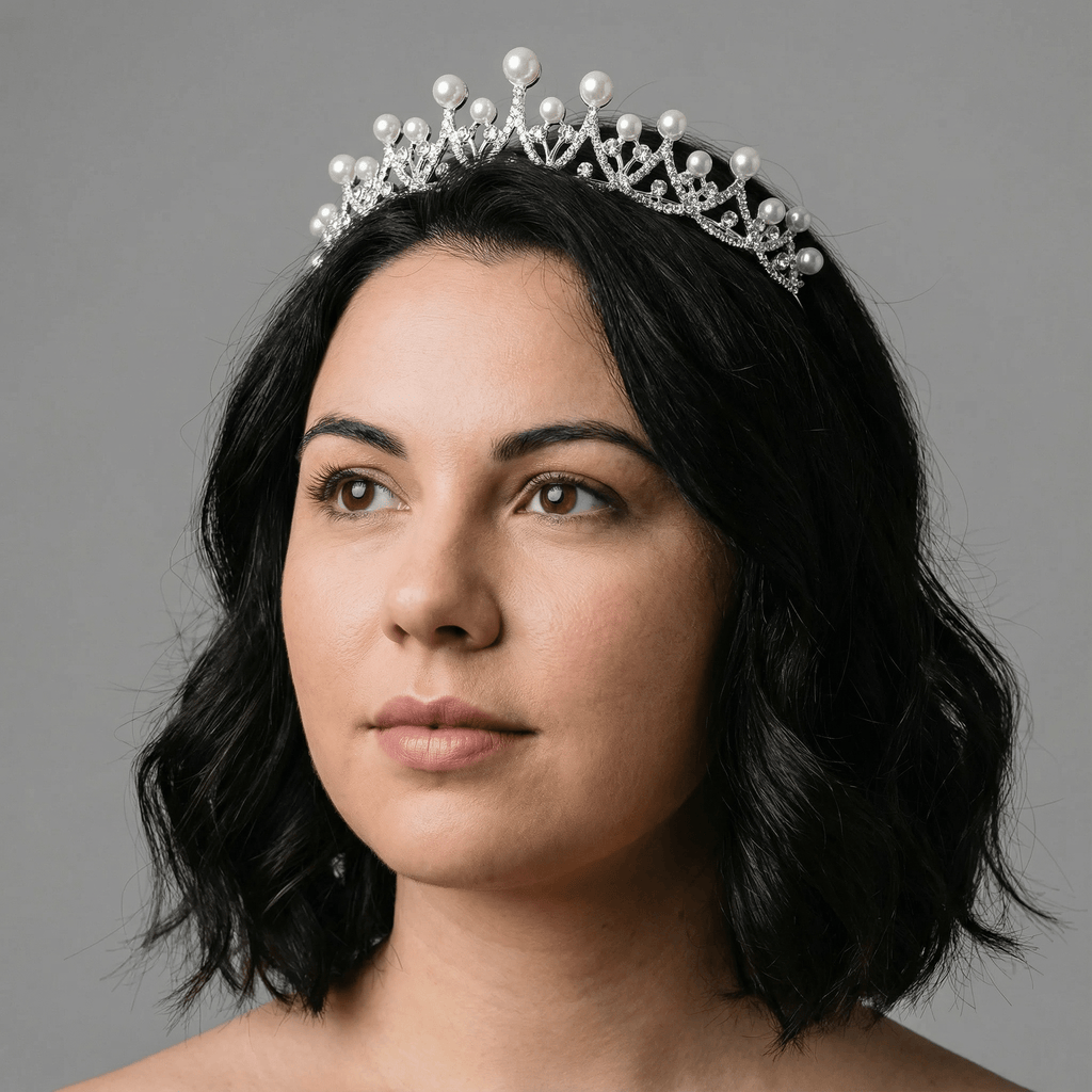 The Age of Pearls Crown Tiara in Silver | Royalty Crown Party or Bridal Hair Accessory - Luzilly Bridal & Apparel