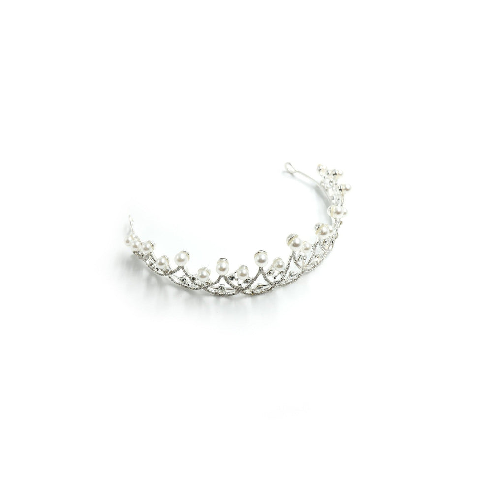 The Age of Pearls Crown Tiara in Silver | Royalty Crown Party or Bridal Hair Accessory - Luzilly Bridal & Apparel