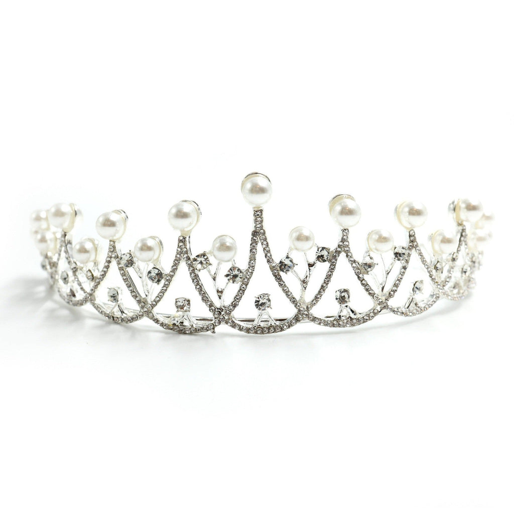 The Age of Pearls Crown Tiara in Silver | Royalty Crown Party or Bridal Hair Accessory - Luzilly Bridal & Apparel