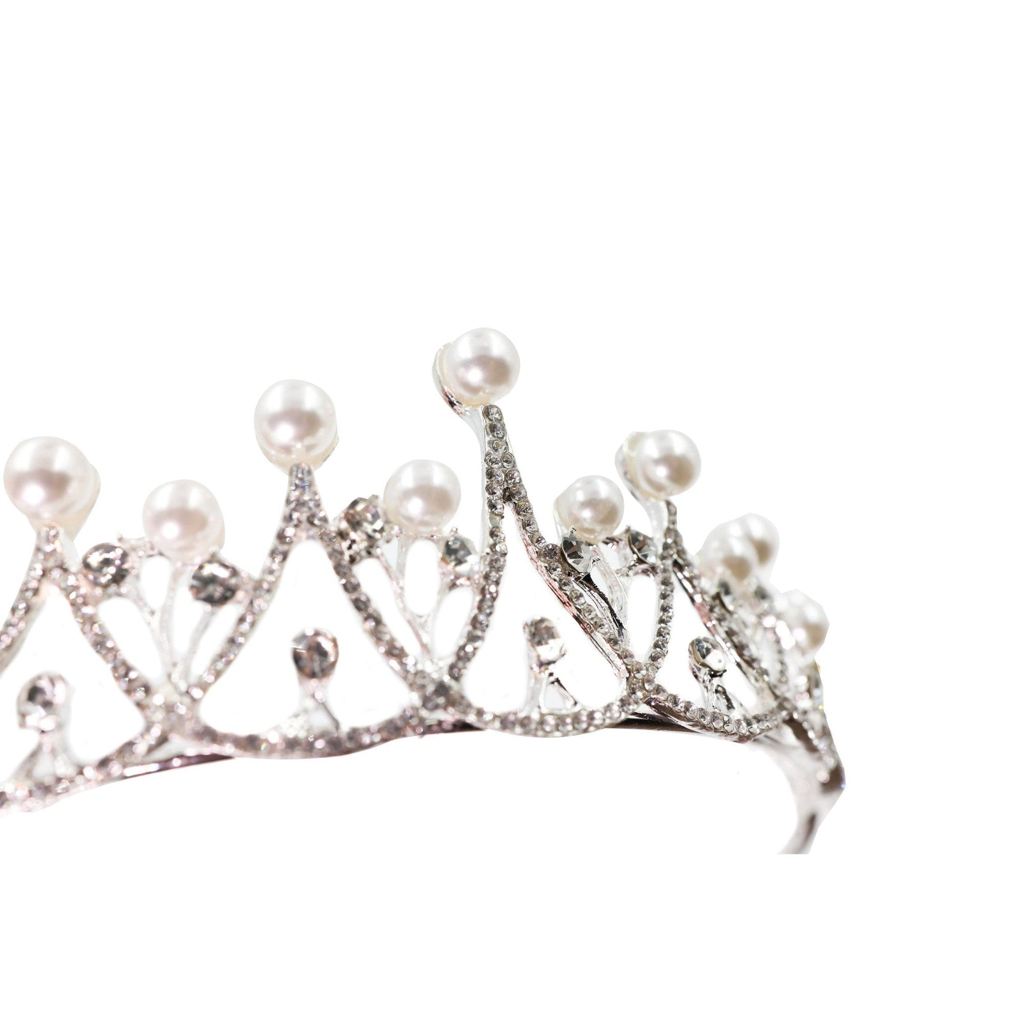 The Age of Pearls Crown Tiara in Silver | Royalty Crown Party or Bridal Hair Accessory - Luzilly Bridal & Apparel