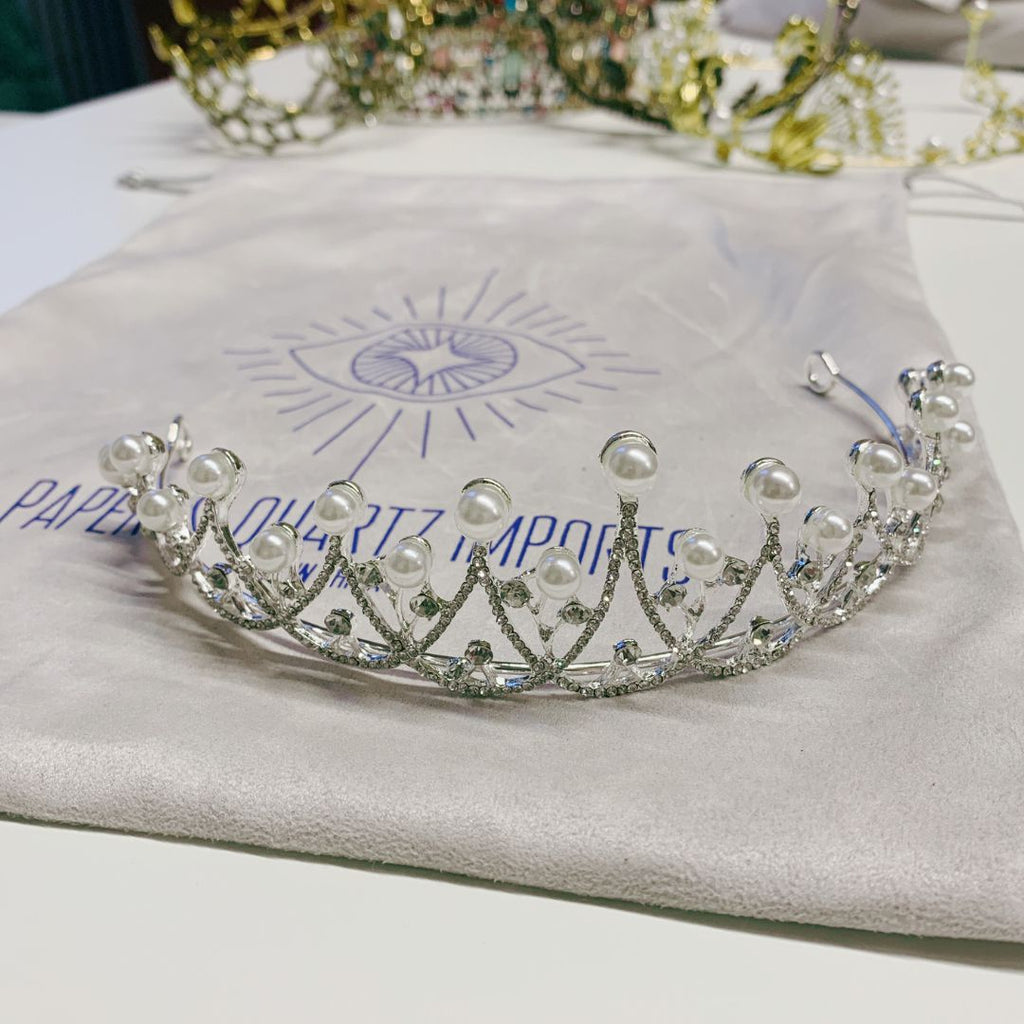 The Age of Pearls Crown Tiara in Silver | Royalty Crown Party or Bridal Hair Accessory - Luzilly Bridal & Apparel