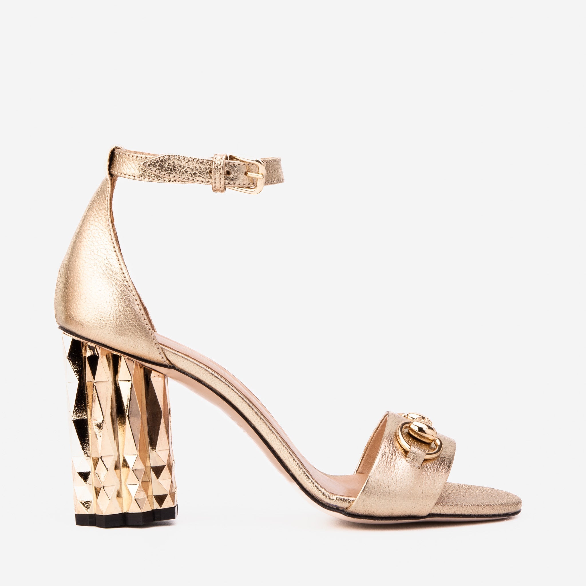 The Avlonya Block Heel Gold Leather Ankle Strap Women Sandal - Luzilly Bridal & Apparel