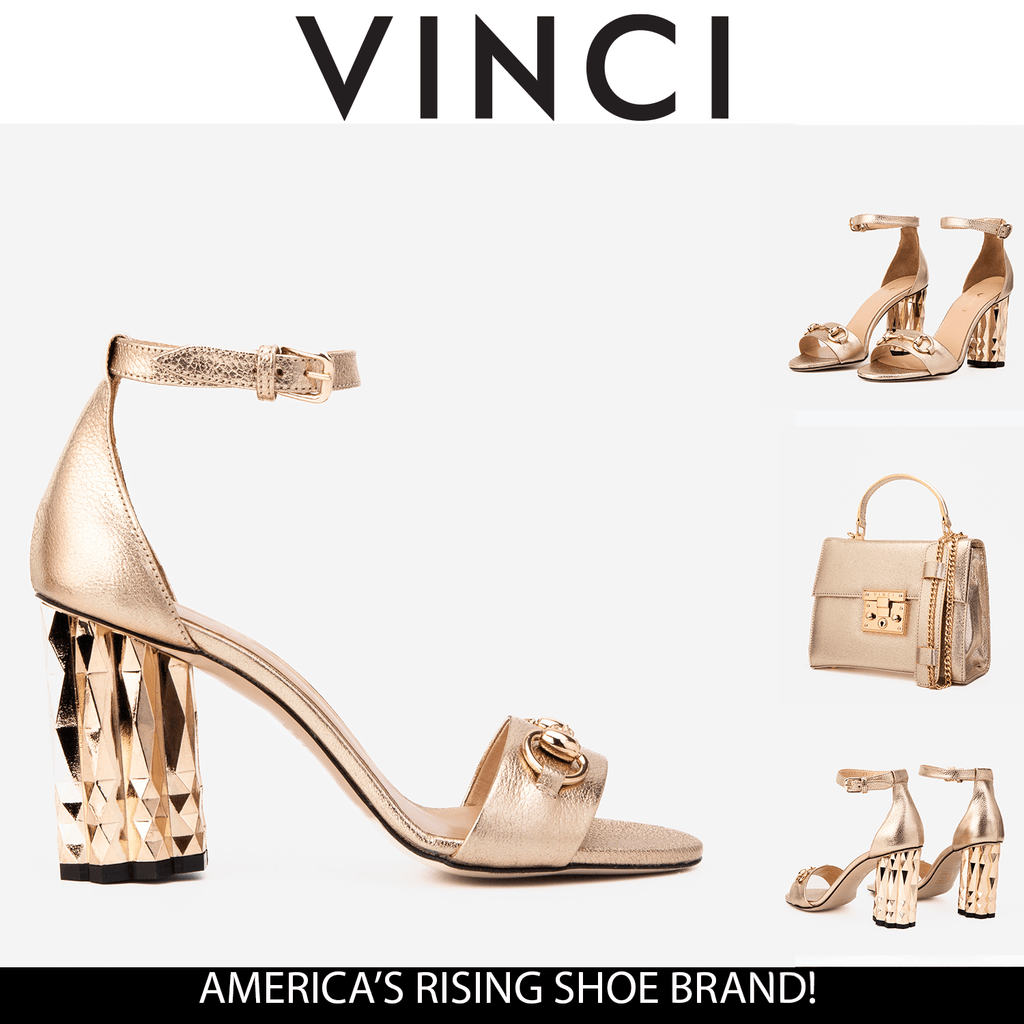 The Avlonya Block Heel Gold Leather Ankle Strap Women Sandal - Luzilly Bridal & Apparel