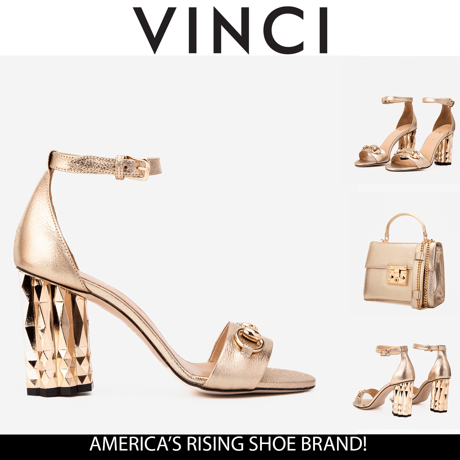 The Avlonya Block Heel Gold Leather Ankle Strap Women Sandal - Luzilly Bridal & Apparel