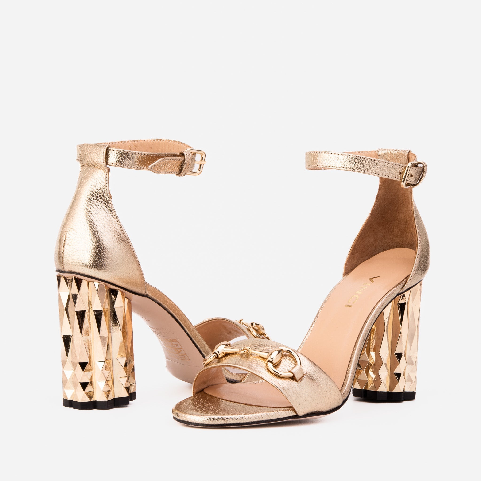 The Avlonya Block Heel Gold Leather Ankle Strap Women Sandal - Luzilly Bridal & Apparel