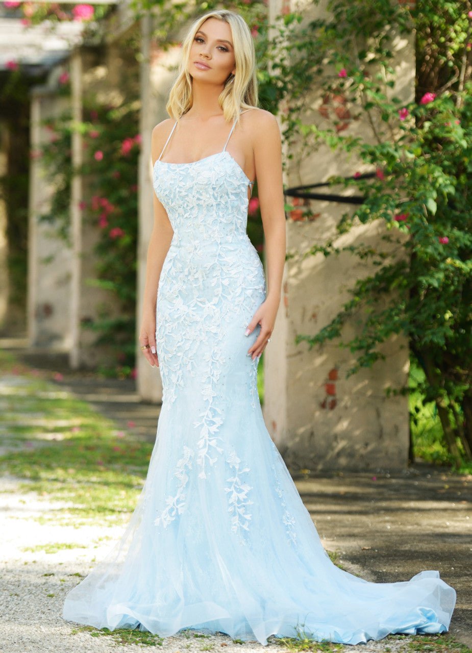 The Dutchess Gown - Light Blue - Floral Lace Dress With Straight Neckline - FINAL SALE - Luzilly Bridal & Apparel