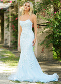 The Dutchess Gown - Light Blue - Floral Lace Dress With Straight Neckline - FINAL SALE - Luzilly Bridal & Apparel