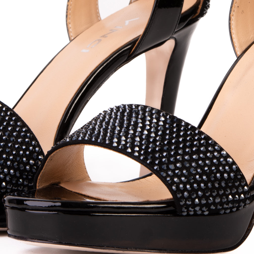 The Mars Platform Heel Black Leather Women's Sandal - Luzilly Bridal & Apparel