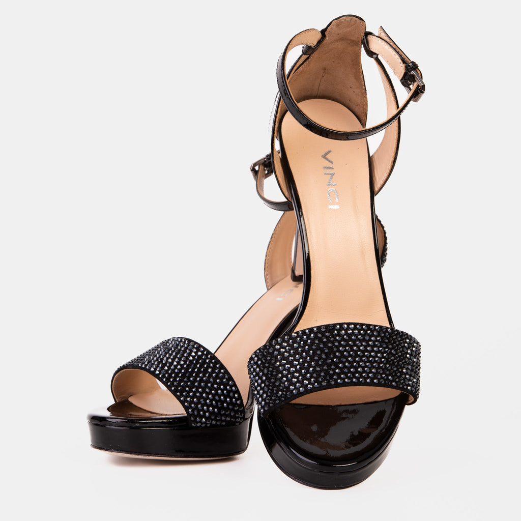 The Mars Platform Heel Black Leather Women's Sandal - Luzilly Bridal & Apparel