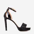The Mars Platform Heel Black Leather Women's Sandal - Luzilly Bridal & Apparel
