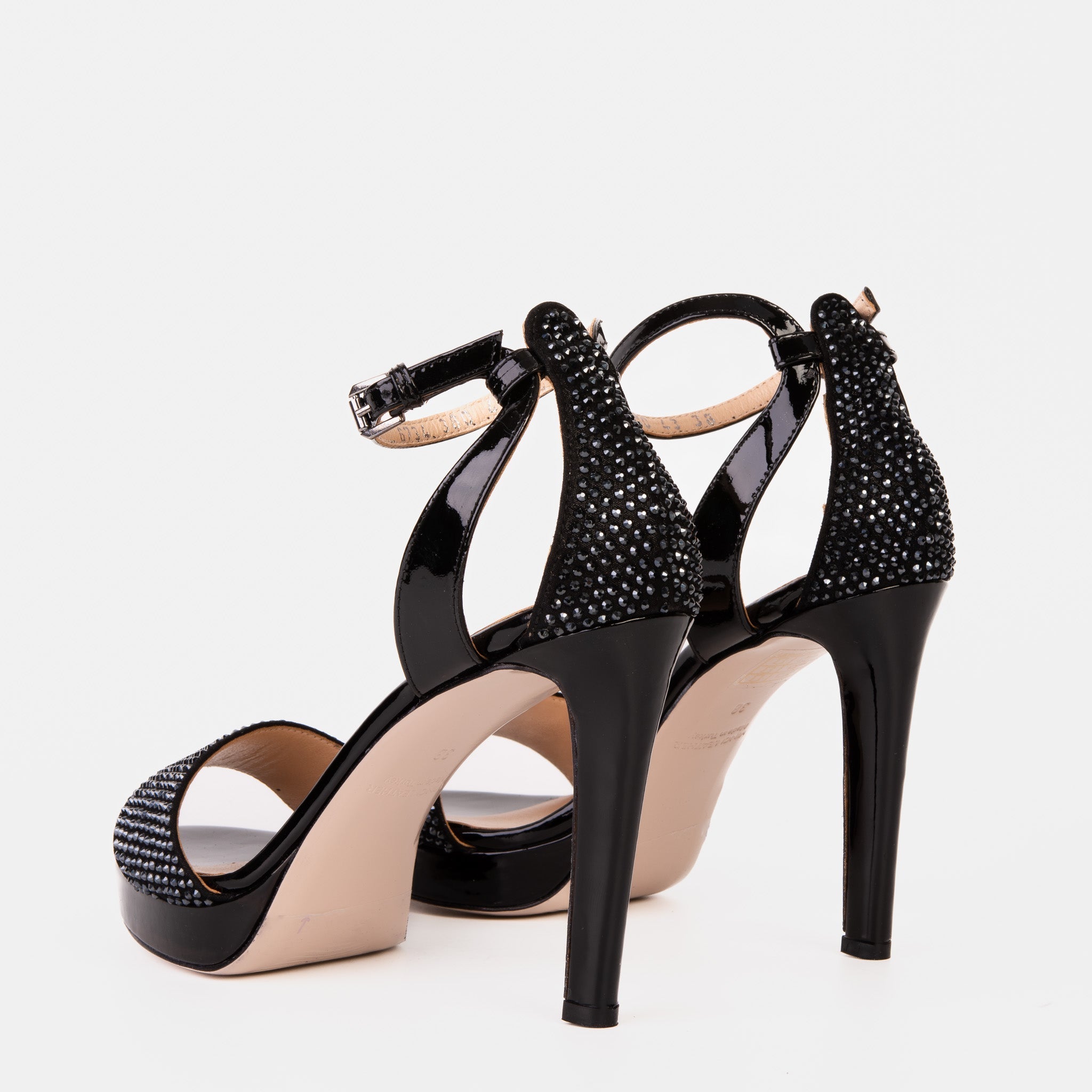The Mars Platform Heel Black Leather Women's Sandal - Luzilly Bridal & Apparel