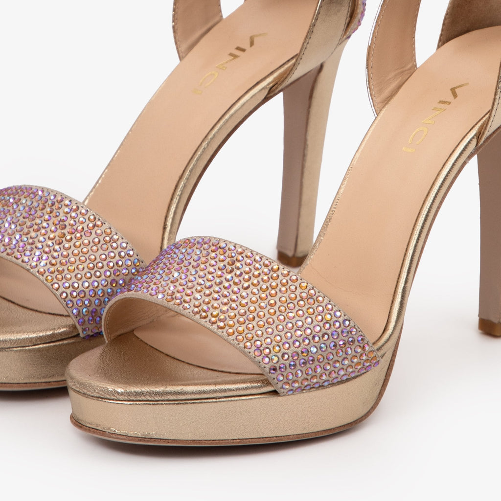 The Mars Platform Heel Gold Leather Women's Sandal - Luzilly Bridal & Apparel