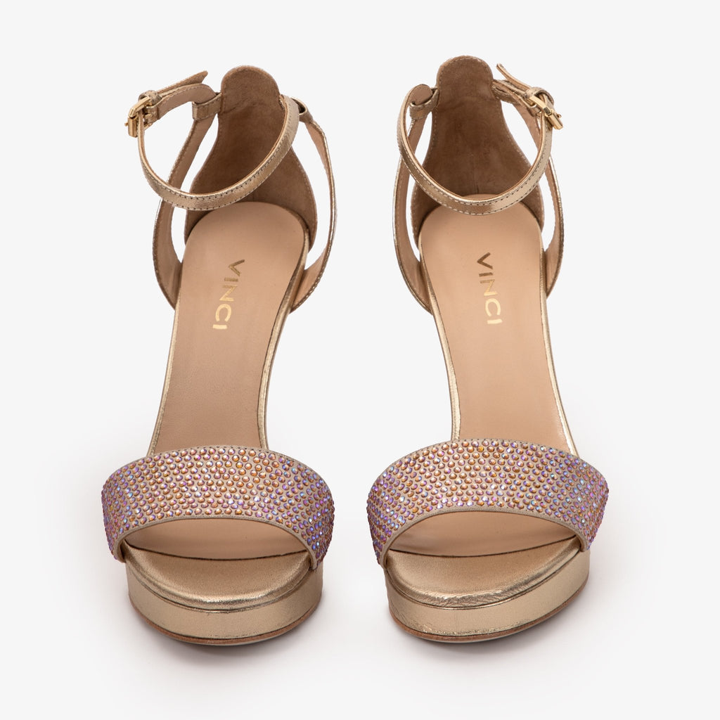 The Mars Platform Heel Gold Leather Women's Sandal - Luzilly Bridal & Apparel
