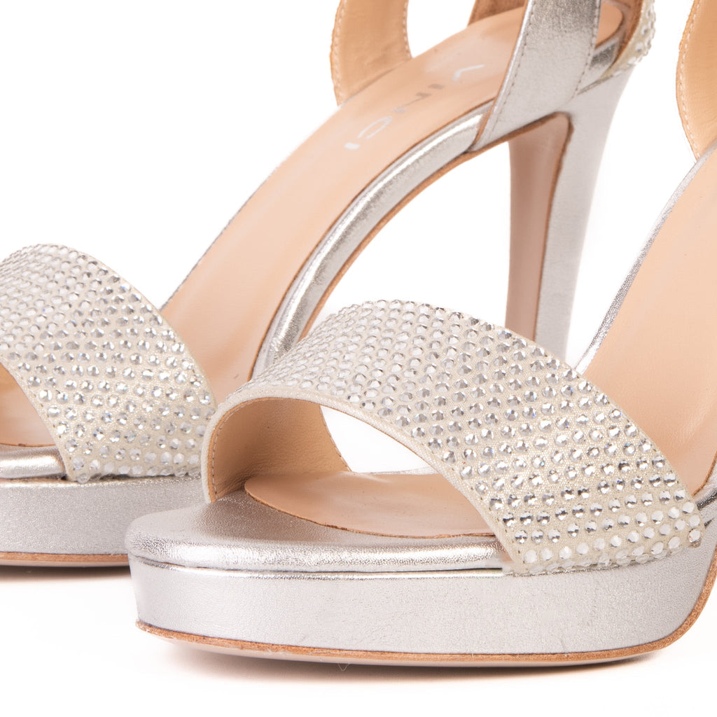 The Mars Platform Heel Silver Leather Women's Sandal - Luzilly Bridal & Apparel