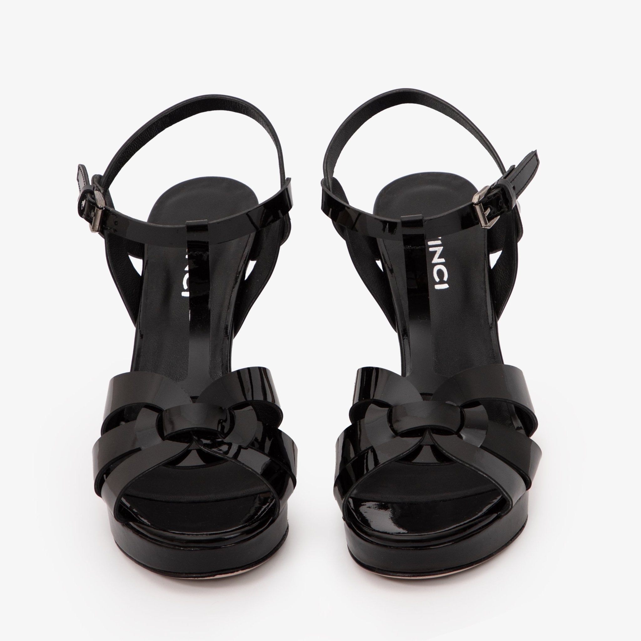 The Parisian Black Patent Leather T-Strap Platform Heel Women Sandal - Luzilly Bridal & Apparel