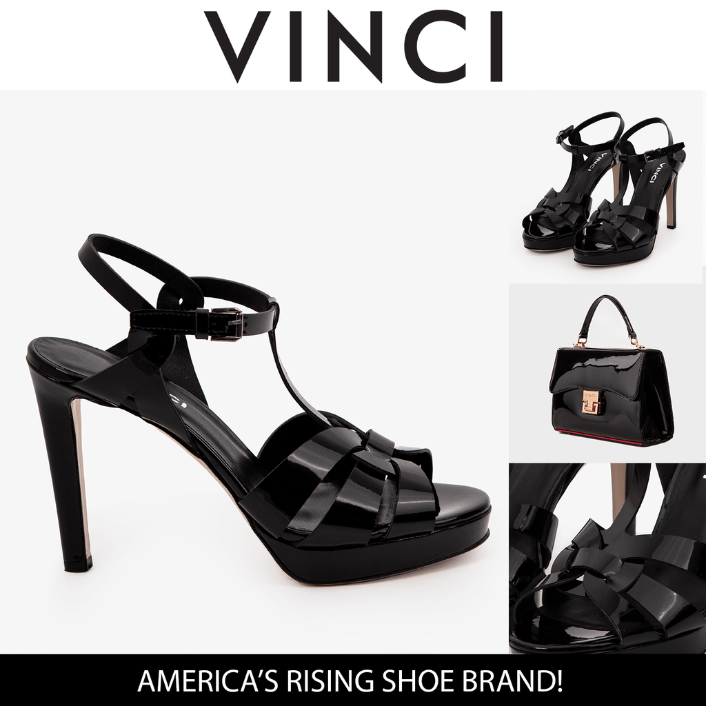 The Parisian Black Patent Leather T-Strap Platform Heel Women Sandal - Luzilly Bridal & Apparel