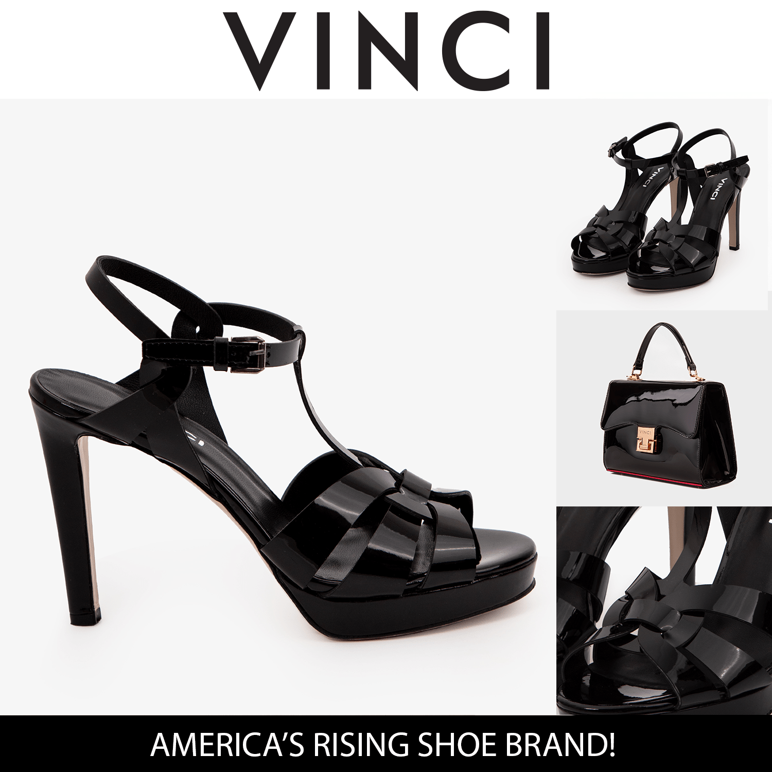 The Parisian Black Patent Leather T-Strap Platform Heel Women Sandal - Luzilly Bridal & Apparel