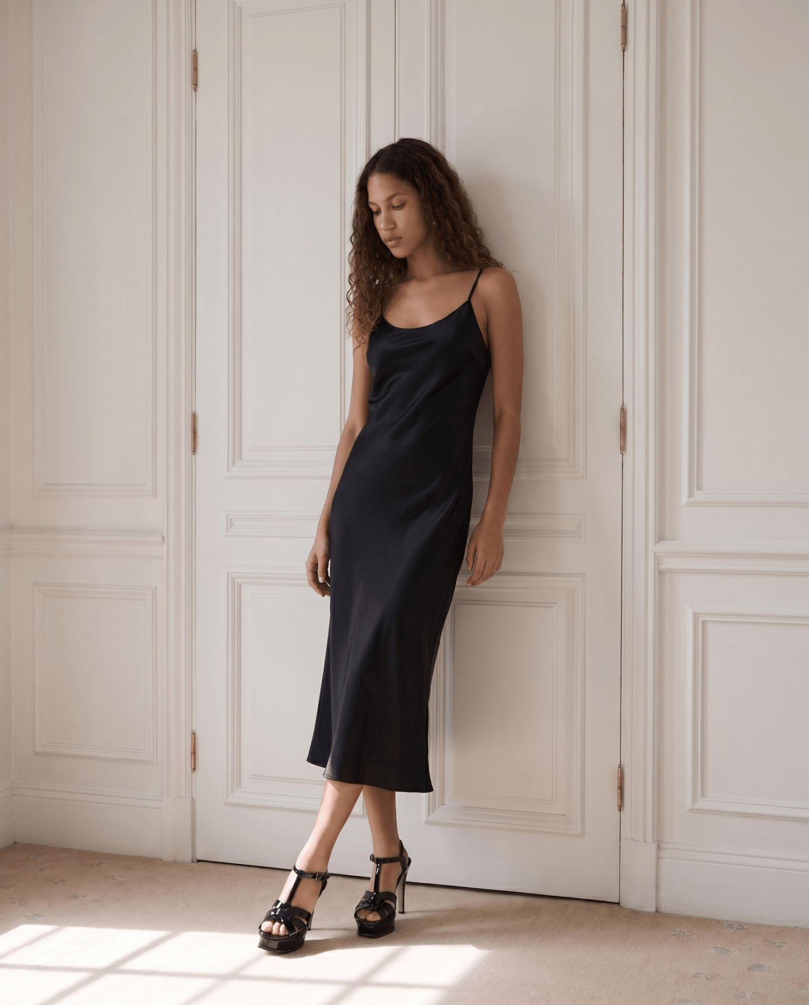 The Parisian Black Patent Leather T-Strap Platform Heel Women Sandal - Luzilly Bridal & Apparel