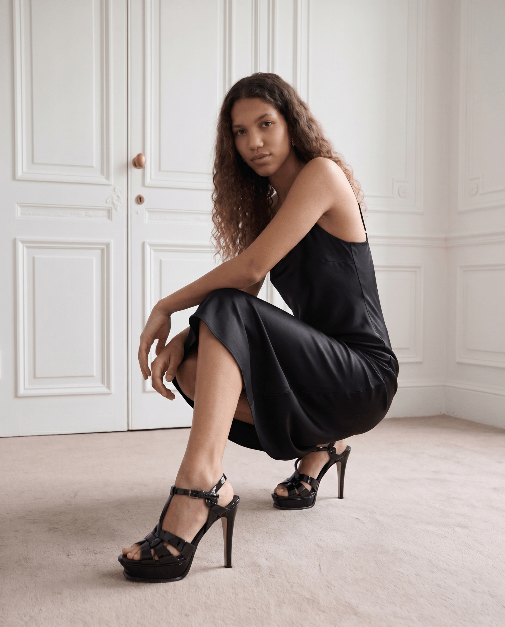 The Parisian Black Patent Leather T-Strap Platform Heel Women Sandal - Luzilly Bridal & Apparel