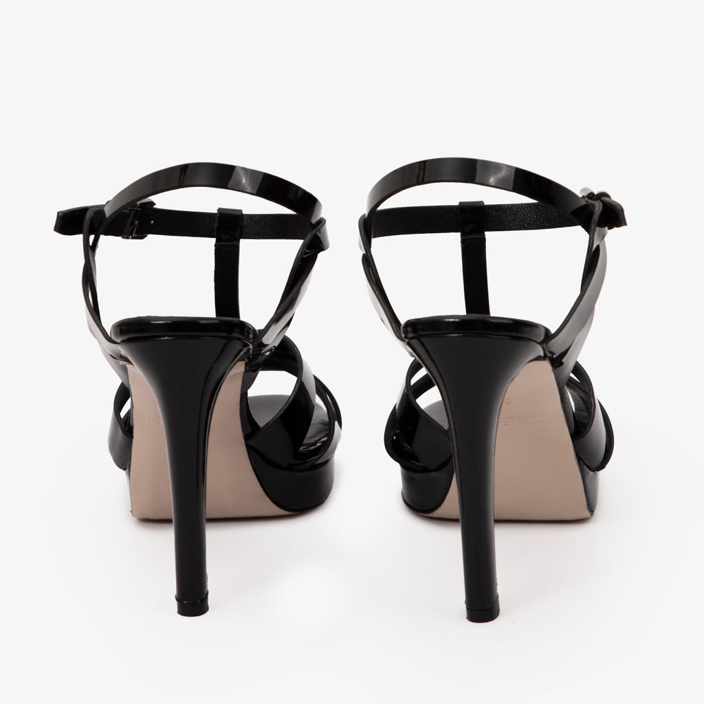 The Parisian Black Patent Leather T-Strap Platform Heel Women Sandal - Luzilly Bridal & Apparel