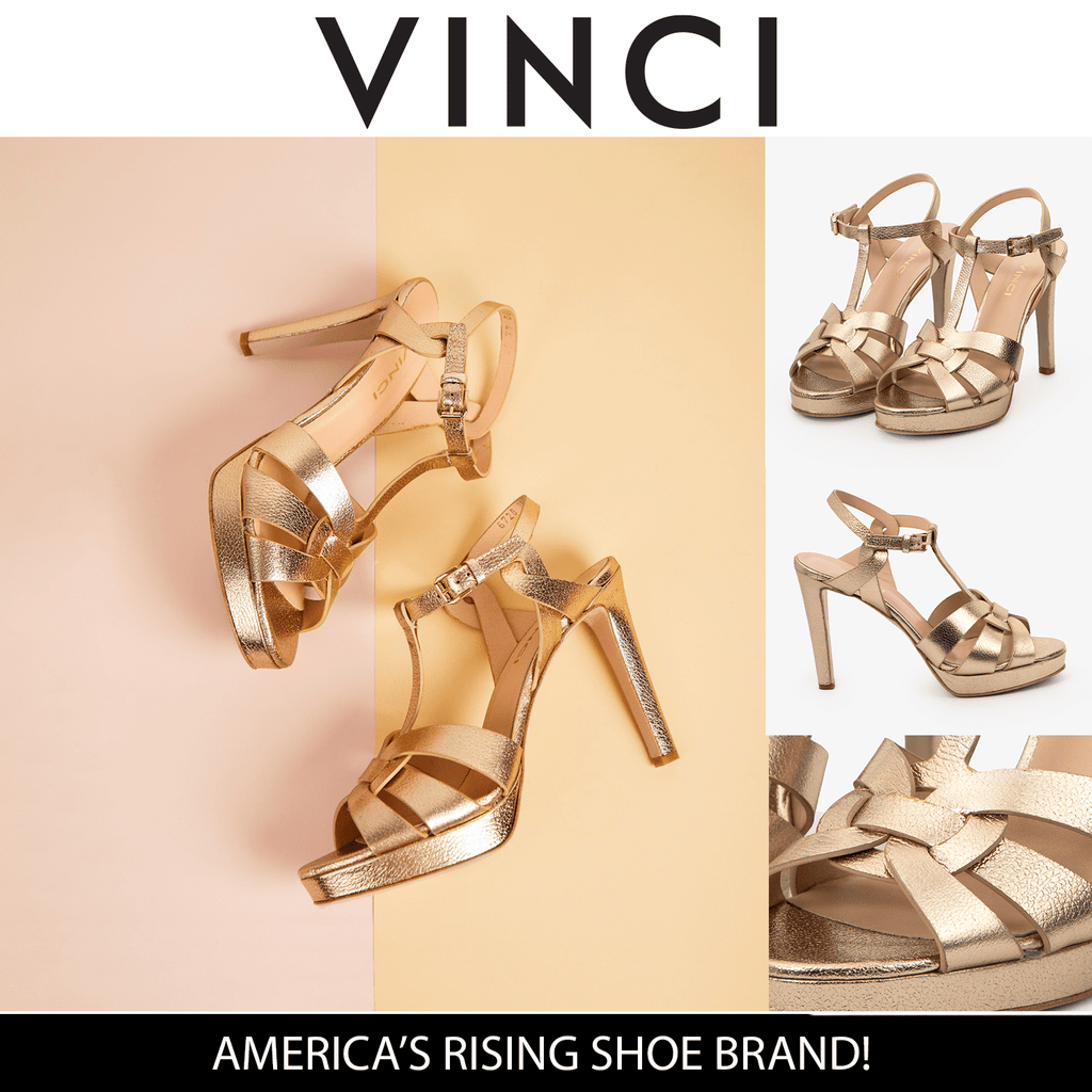 The Parisian Gold Leather T-Strap Platform Heel Women Sandal - Luzilly Bridal & Apparel