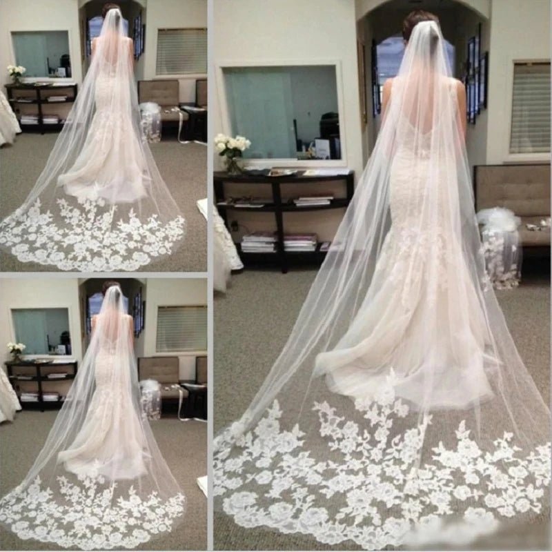 Three-Meter Cathedral Lace Wedding Veil - Luzilly Bridal & Apparel