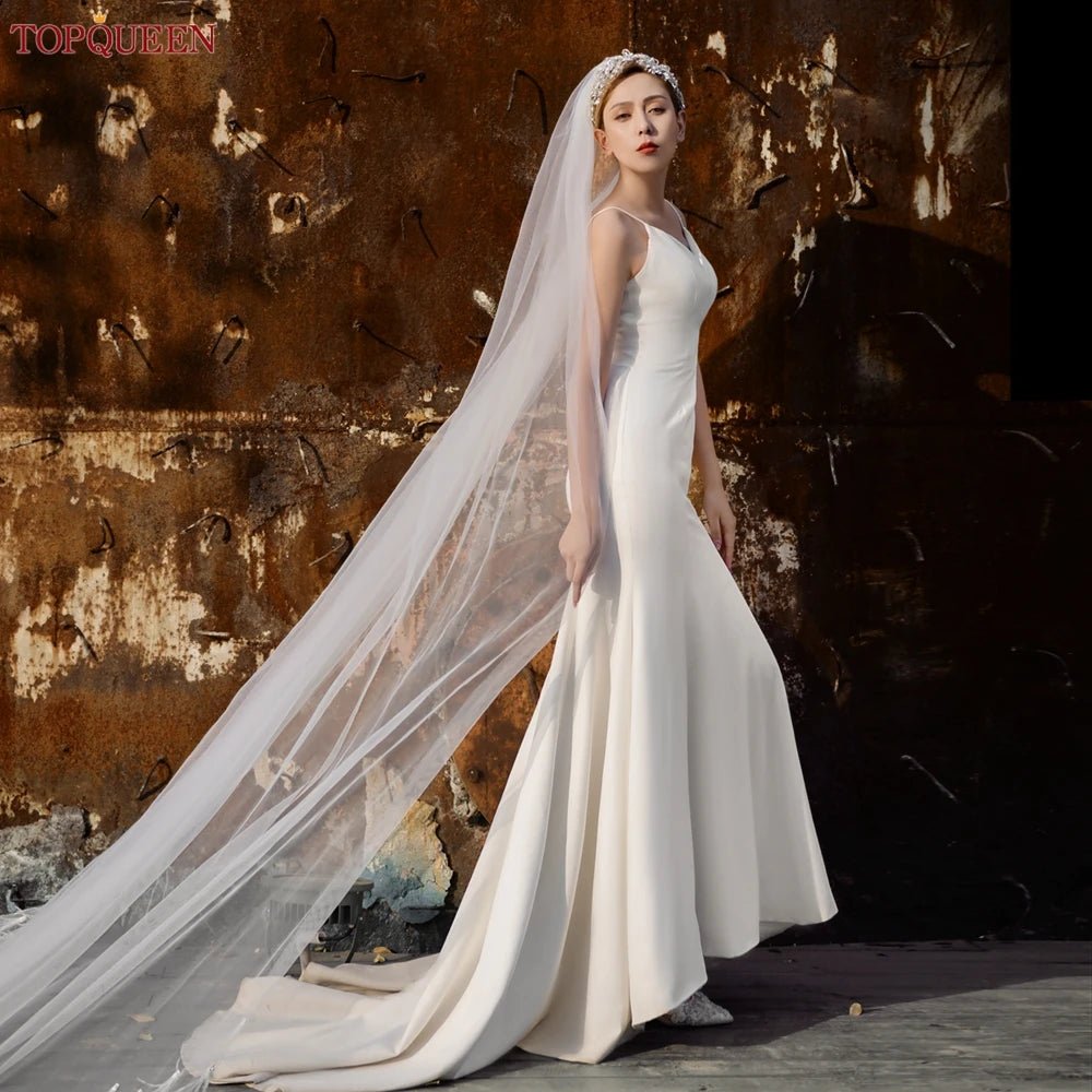 Three-Meter Cathedral Tulle Veil with Hair Comb - Luzilly Bridal & Apparel
