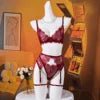 Three-Piece Boned Lace Bra and Garter Set - Luzilly Bridal & Apparel