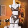 Three-Piece Boned Lace Bra and Garter Set - Luzilly Bridal & Apparel
