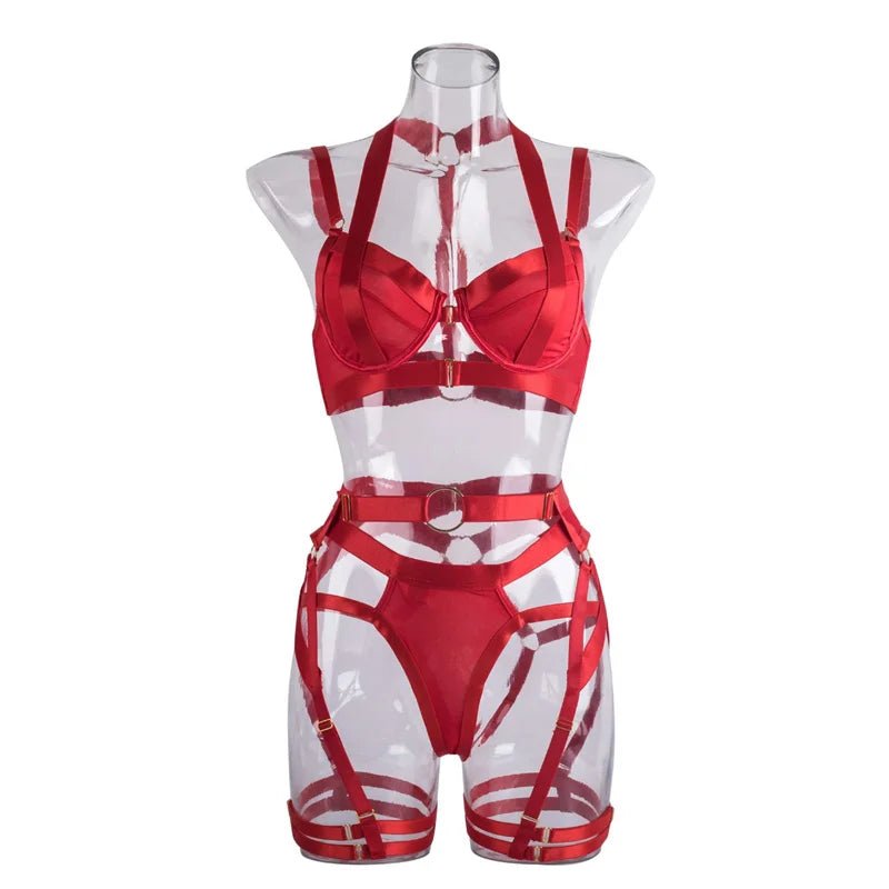 Three-Piece Bra, Thong, and Garter Teddy Set - Luzilly Bridal & Apparel