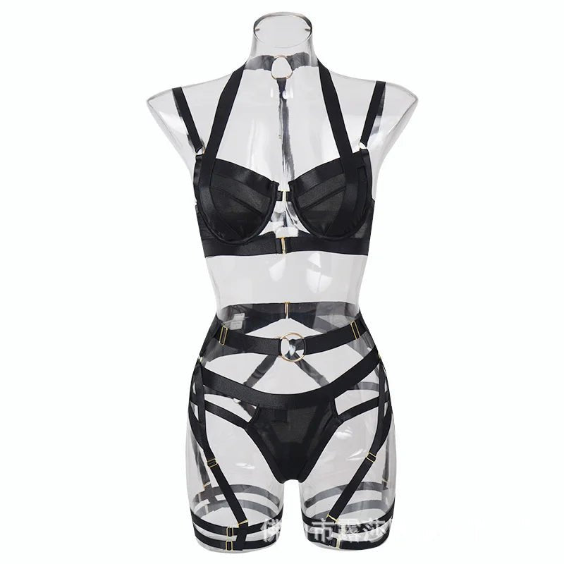 Three-Piece Bra, Thong, and Garter Teddy Set - Luzilly Bridal & Apparel