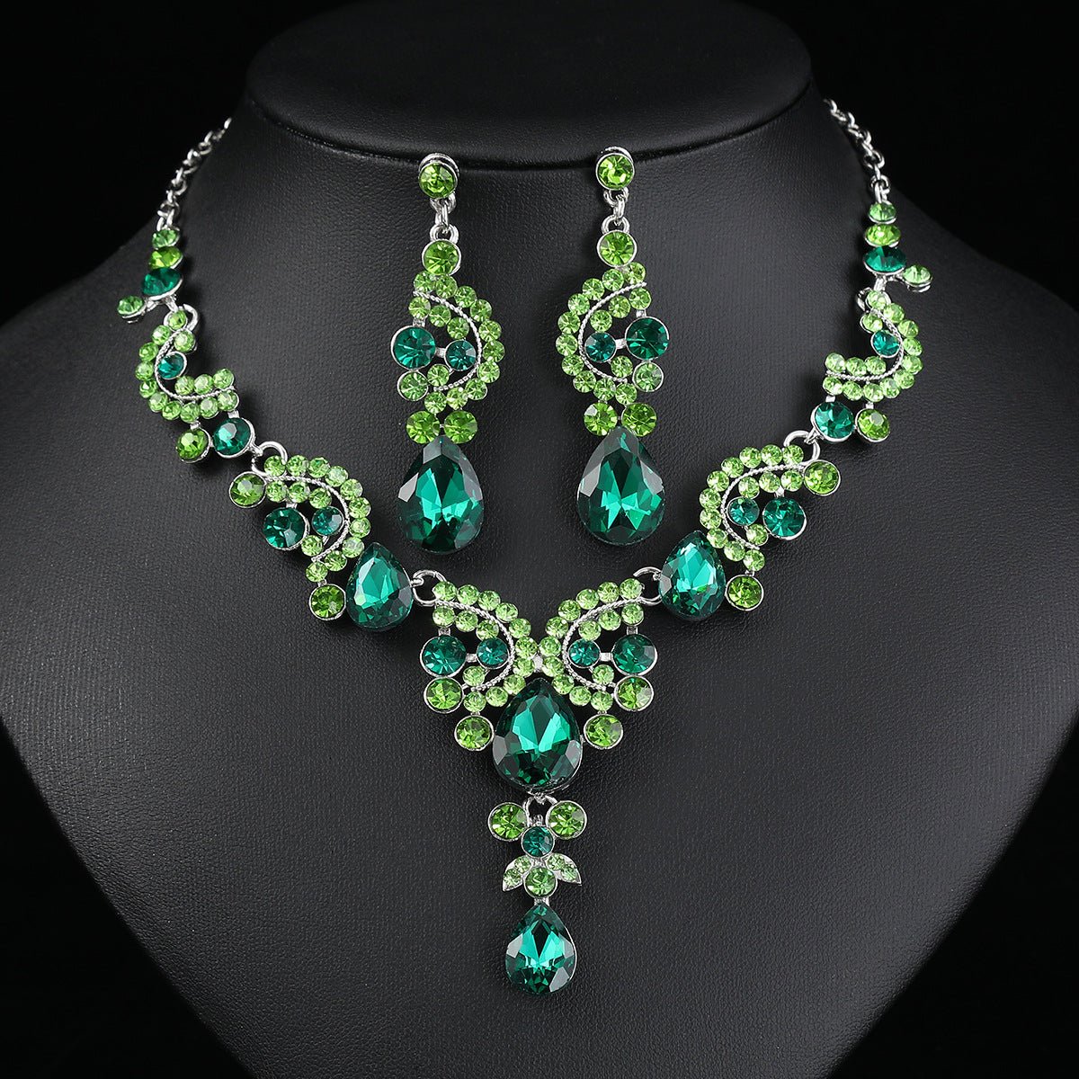 Three-Piece Bridal Earring & Necklace Set - Luzilly Bridal & Apparel