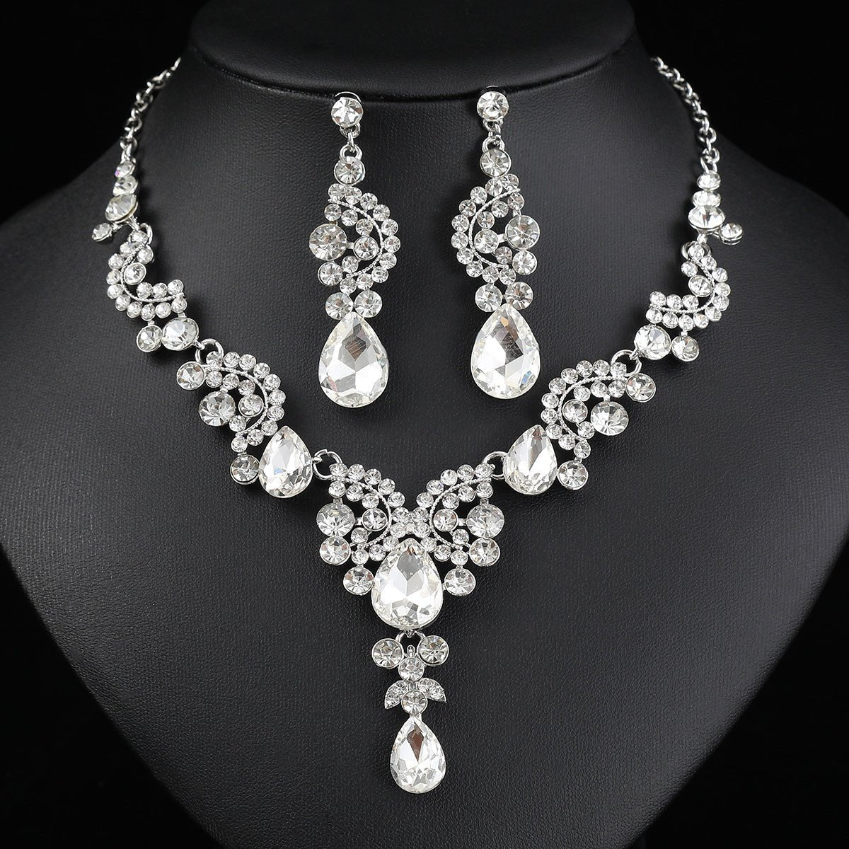 Three-Piece Bridal Earring & Necklace Set - Luzilly Bridal & Apparel