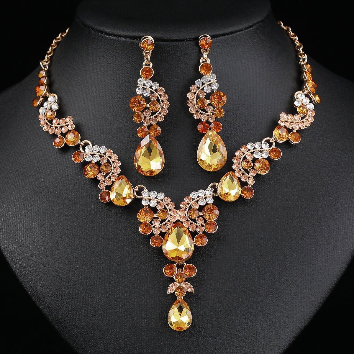 Three-Piece Bridal Earring & Necklace Set - Luzilly Bridal & Apparel