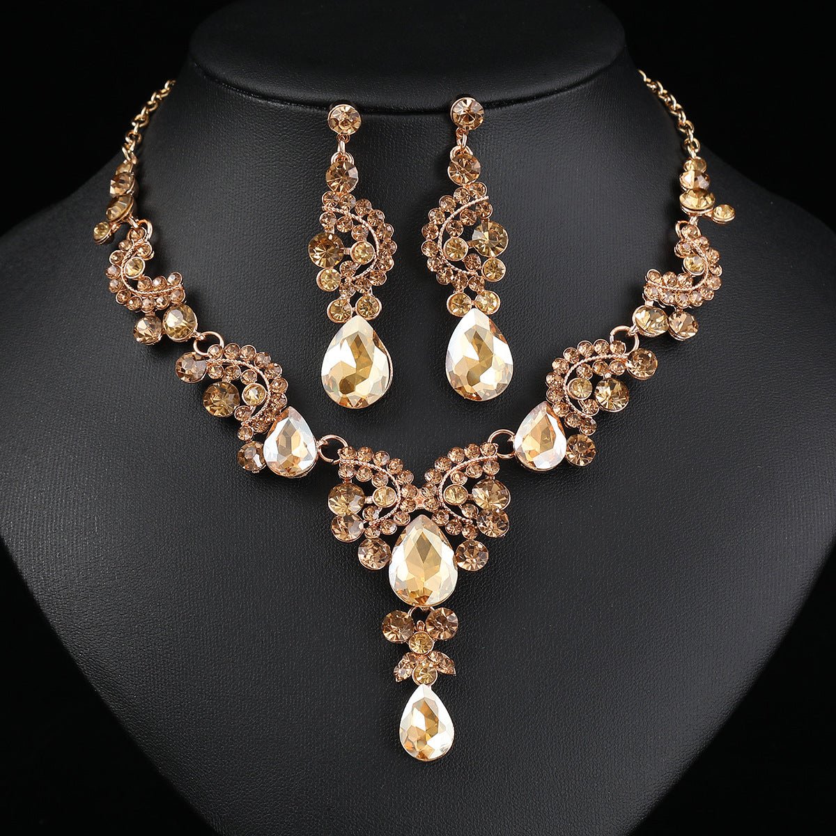 Three-Piece Bridal Earring & Necklace Set - Luzilly Bridal & Apparel