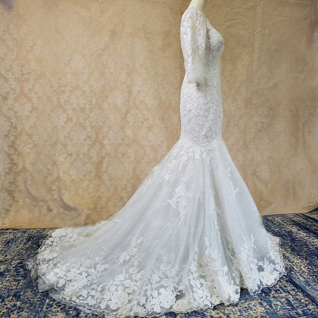 Three-Quarter Sleeve Lace Wedding Gown - Luzilly Bridal & Apparel