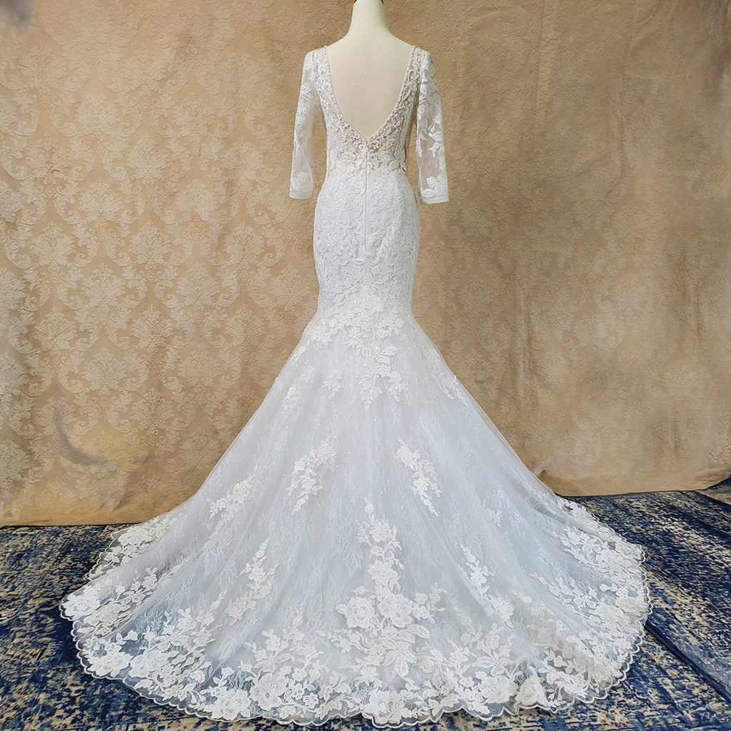 Three-Quarter Sleeve Lace Wedding Gown - Luzilly Bridal & Apparel